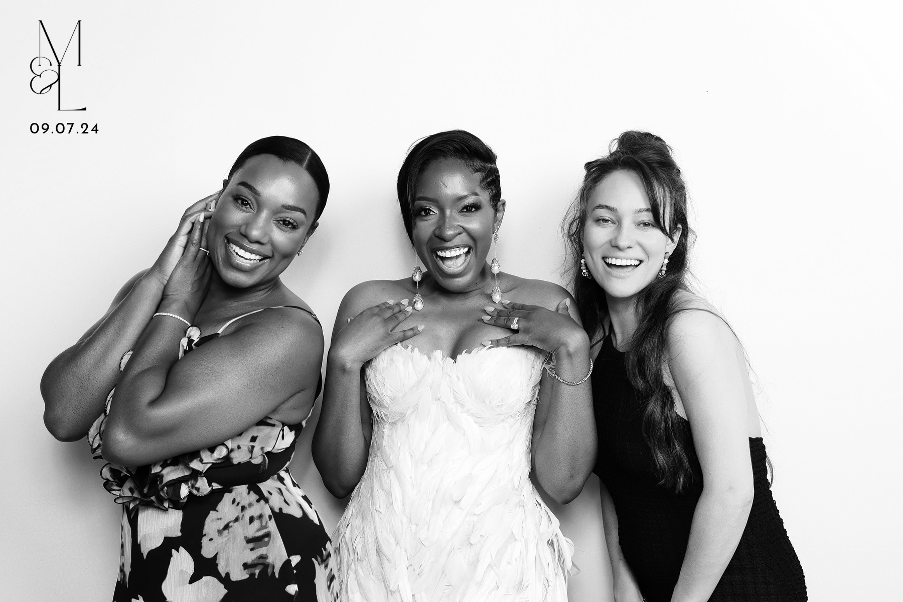 Black and white glam photo booth portrait experience in Orange County
