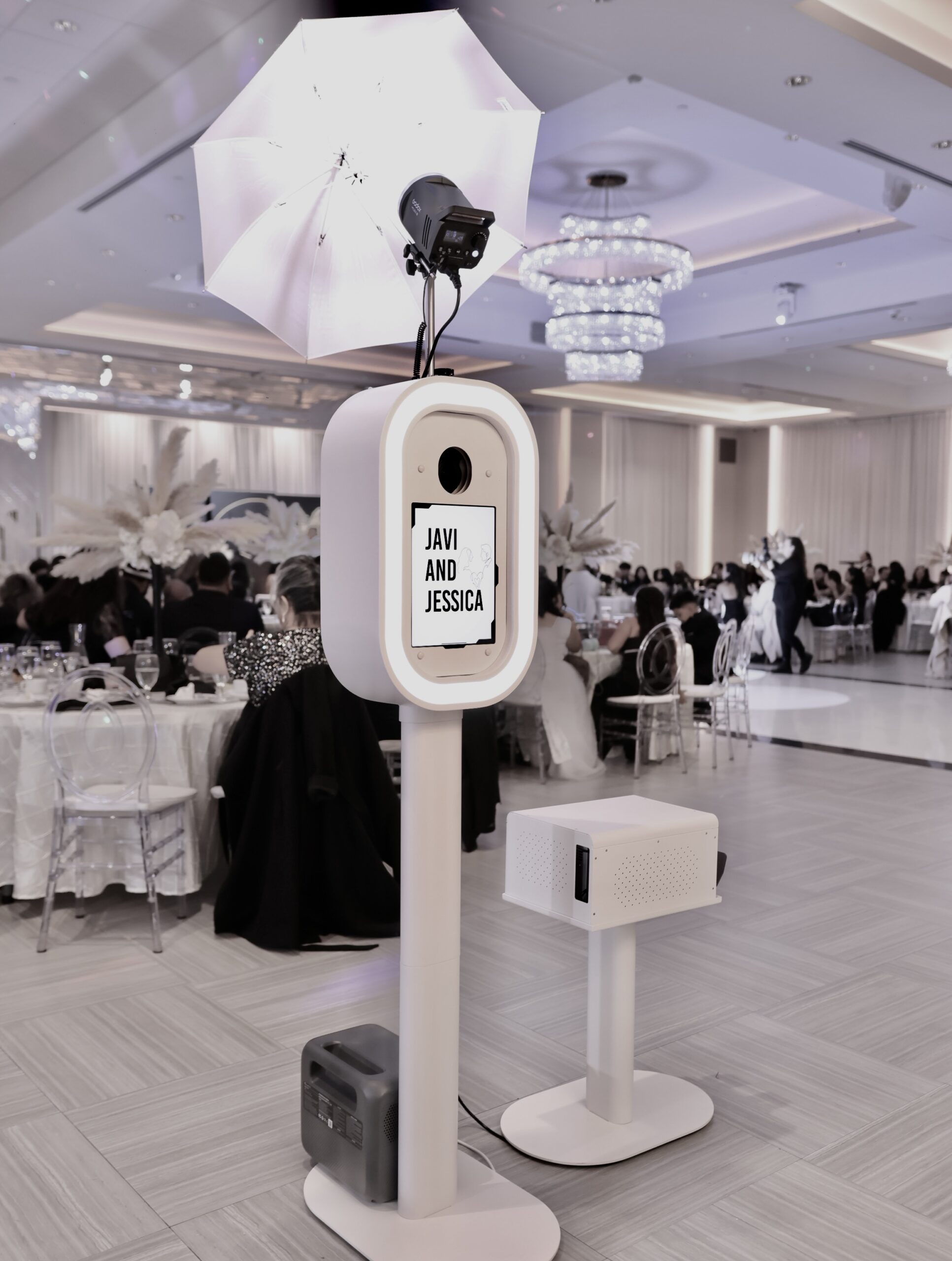Professional photo booth prepared for wedding portraits at an Orange County reception